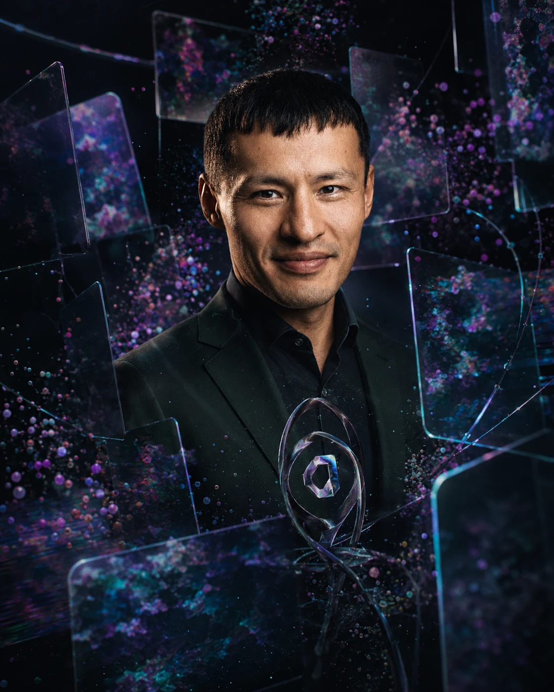 Atash Jamalluddin revealed inside a holographic glass panel